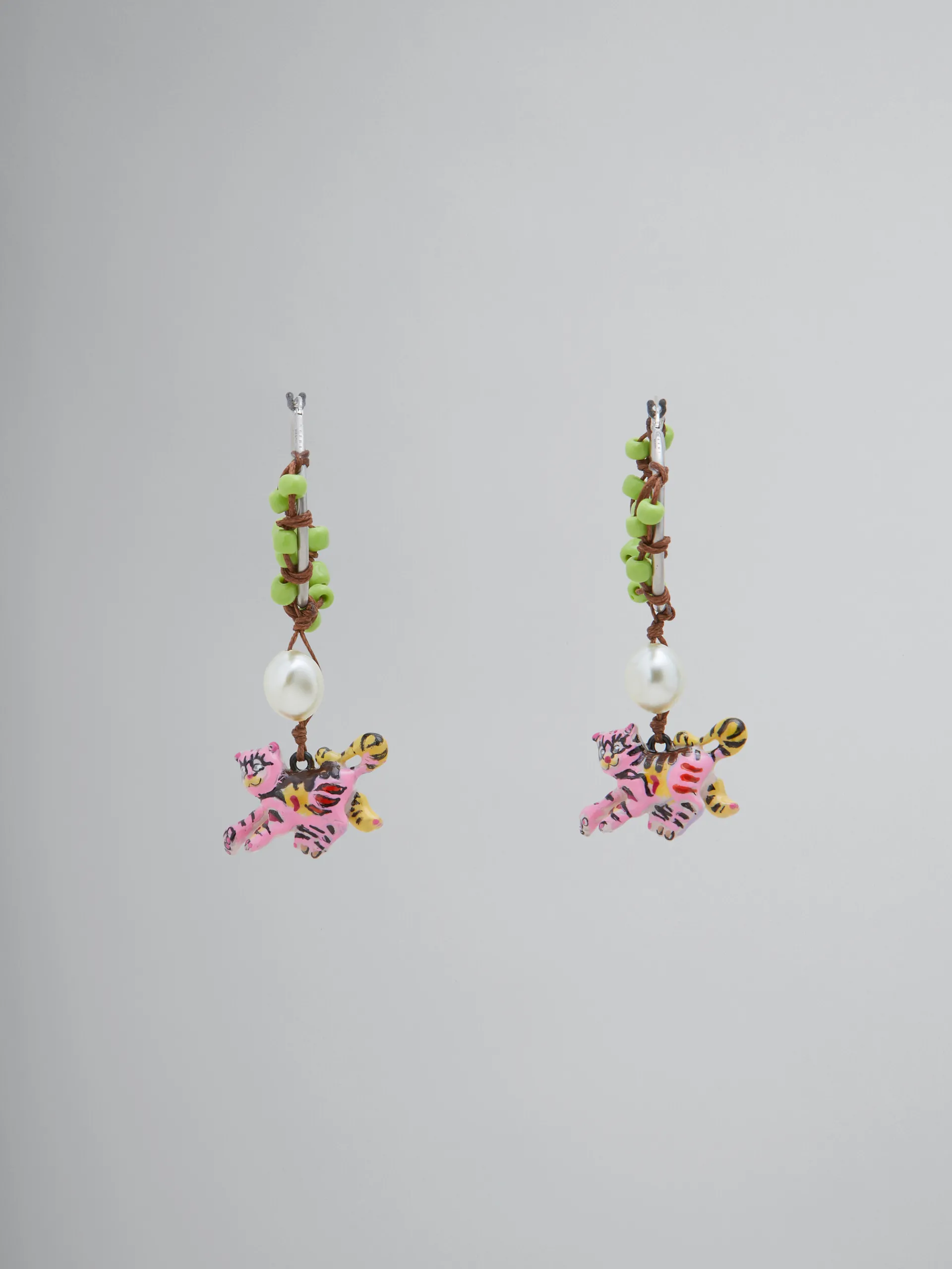Earrings>Marni Beaded Earrings With Tiger Pendants EMERALD/FLAMINGO