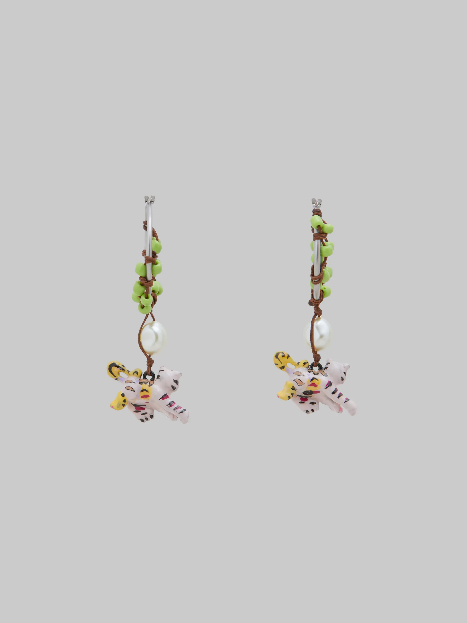 Earrings>Marni Beaded Earrings With Tiger Pendants EMERALD/FLAMINGO