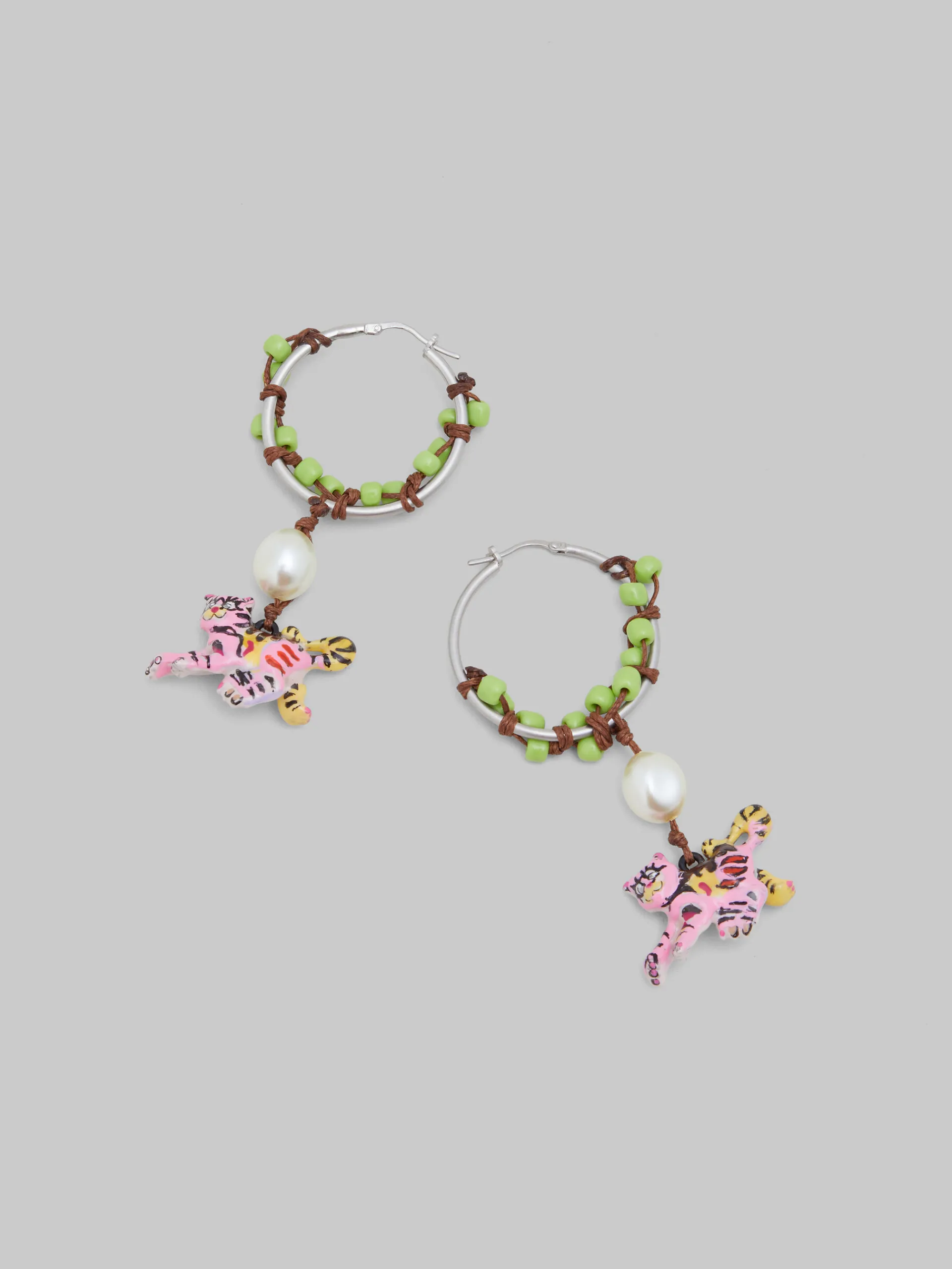 Earrings>Marni Beaded Earrings With Tiger Pendants EMERALD/FLAMINGO