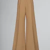 Pants>Marni Beige Flared Wool Trousers With Logo Waist DIJON