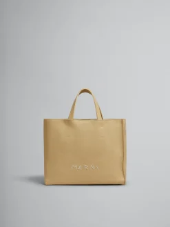 Tote Bags>Marni Beige Leather Museo Soft Tote Bag With Mending NOMAD/BEIGE
