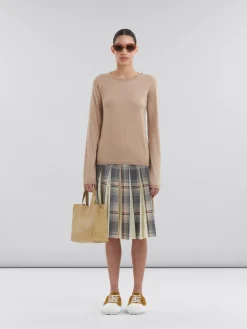Tote Bags>Marni Beige Leather Museo Soft Tote Bag With Mending NOMAD/BEIGE