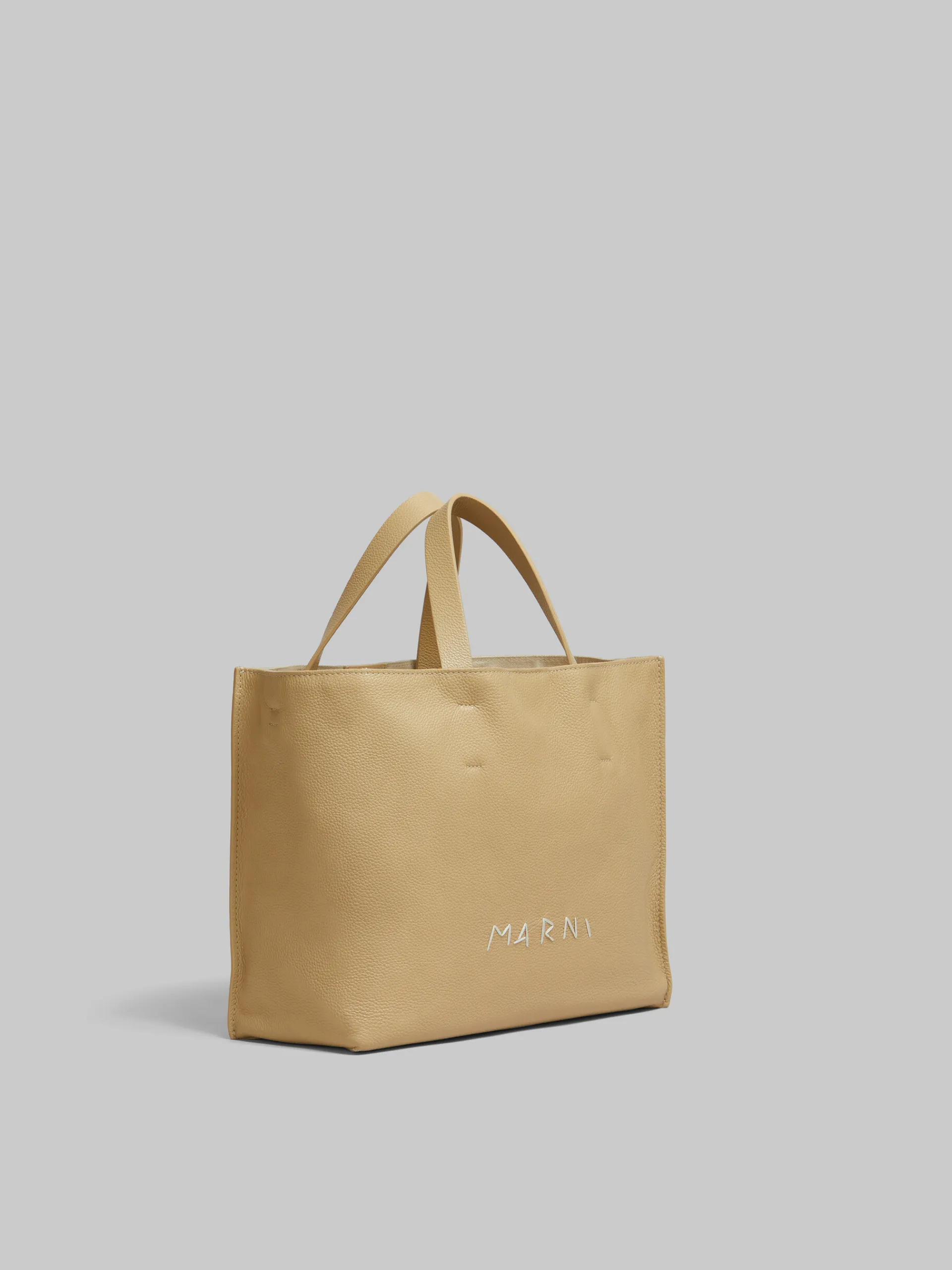 Tote Bags>Marni Beige Leather Museo Soft Tote Bag With Mending NOMAD/BEIGE