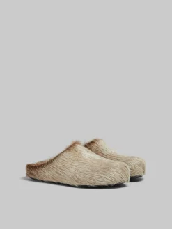 Flats | Fussbett>Marni Beige Long Hair Calfskin Fussbett Sabot SOFTBEIGE