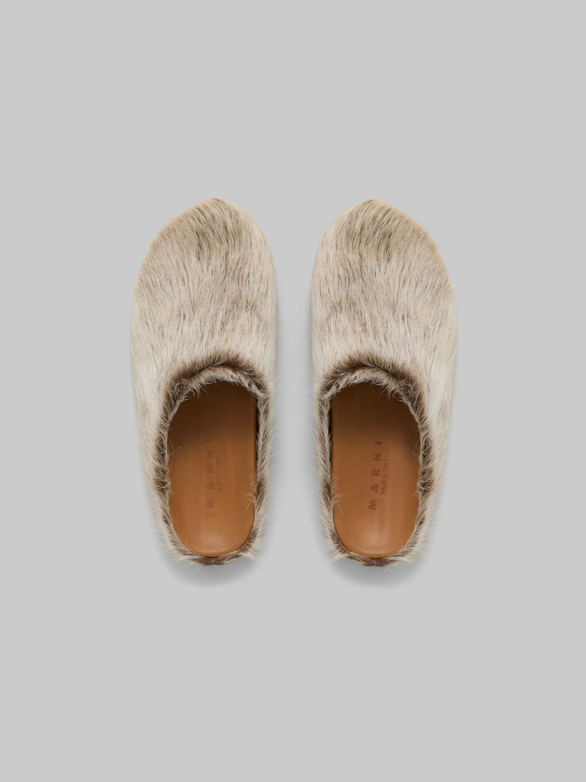 Fussbett Sabot | Pablo Sneakers>Marni Beige Long Hair Calfskin Fussbett Sabot SOFTBEIGE