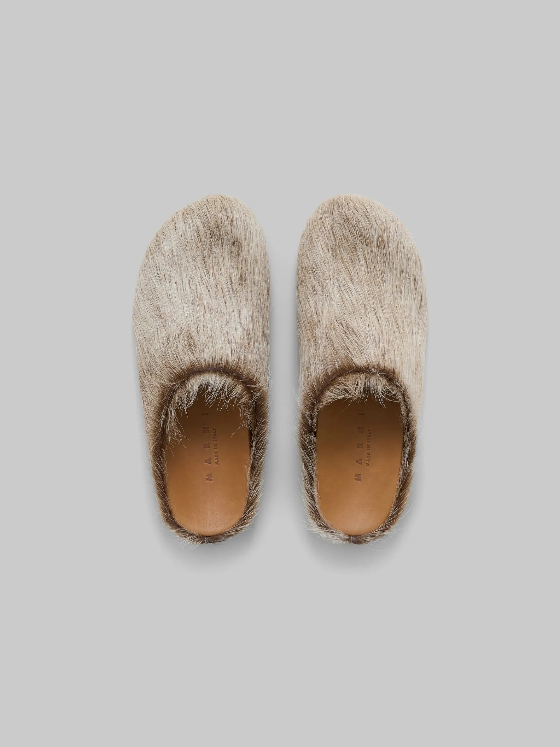 Flats | Fussbett>Marni Beige Long Hair Calfskin Fussbett Sabot SOFTBEIGE
