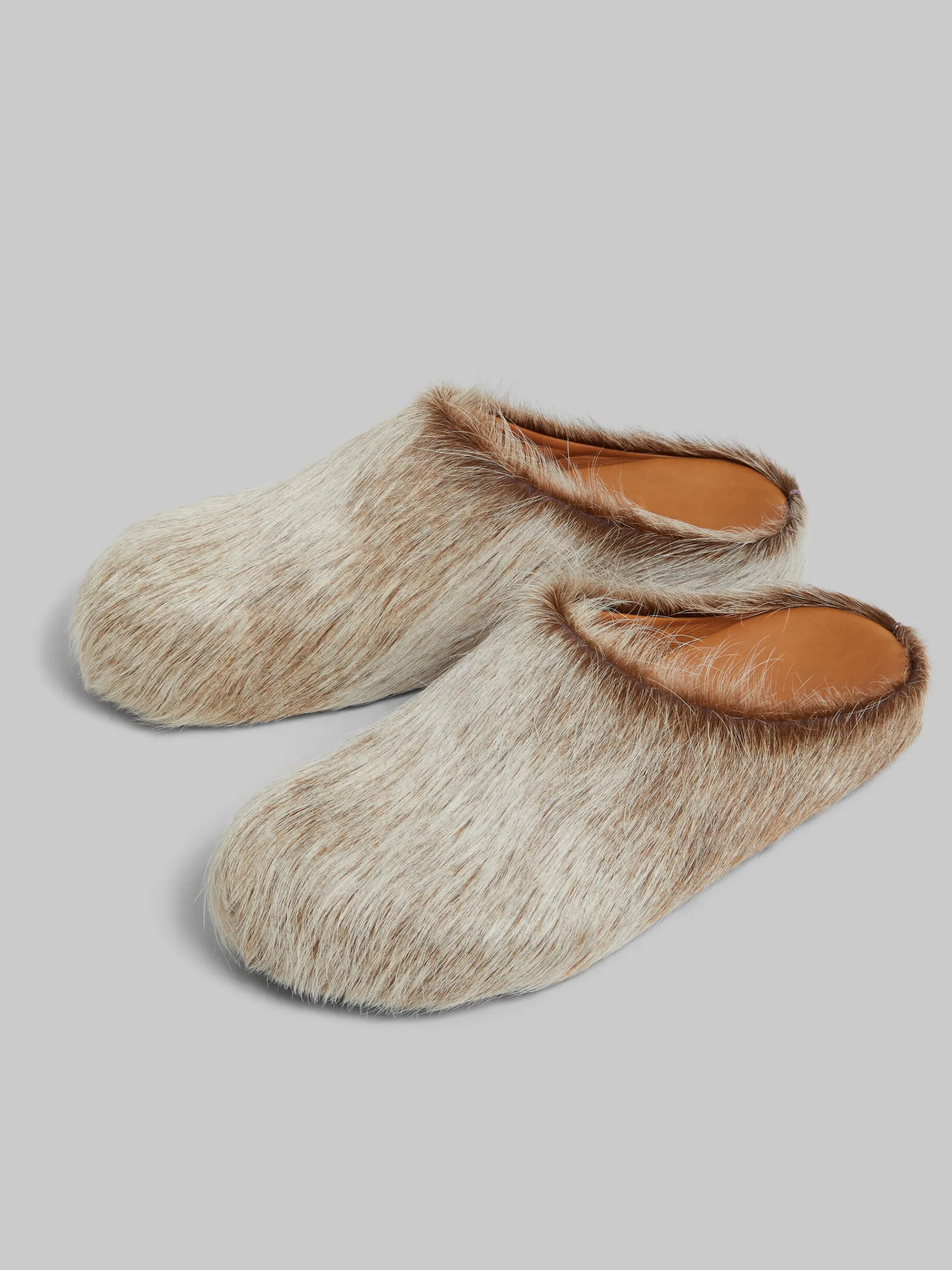 Flats | Fussbett>Marni Beige Long Hair Calfskin Fussbett Sabot SOFTBEIGE