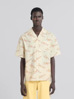 Tops & T-Shirts>Marni Beige Printed Organic Poplin Bowling Shirt SOFTBEIGE
