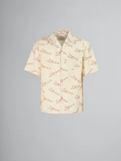 Tops & T-Shirts>Marni Beige Printed Organic Poplin Bowling Shirt SOFTBEIGE