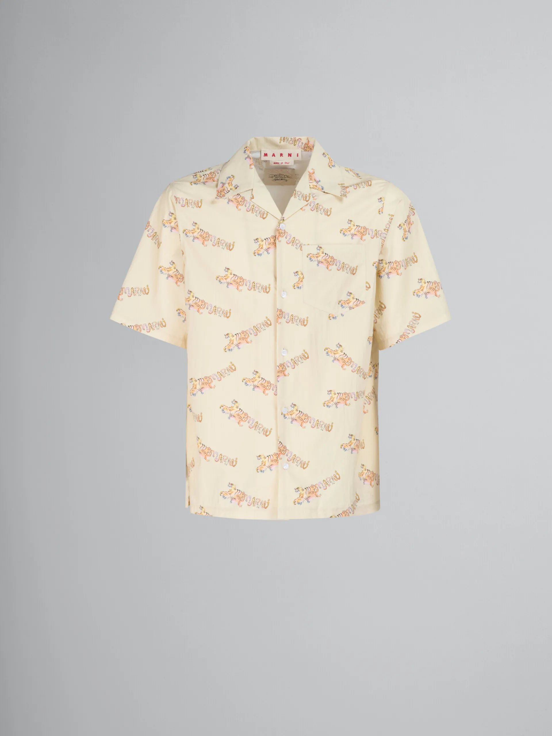 Tops & T-Shirts>Marni Beige Printed Organic Poplin Bowling Shirt SOFTBEIGE