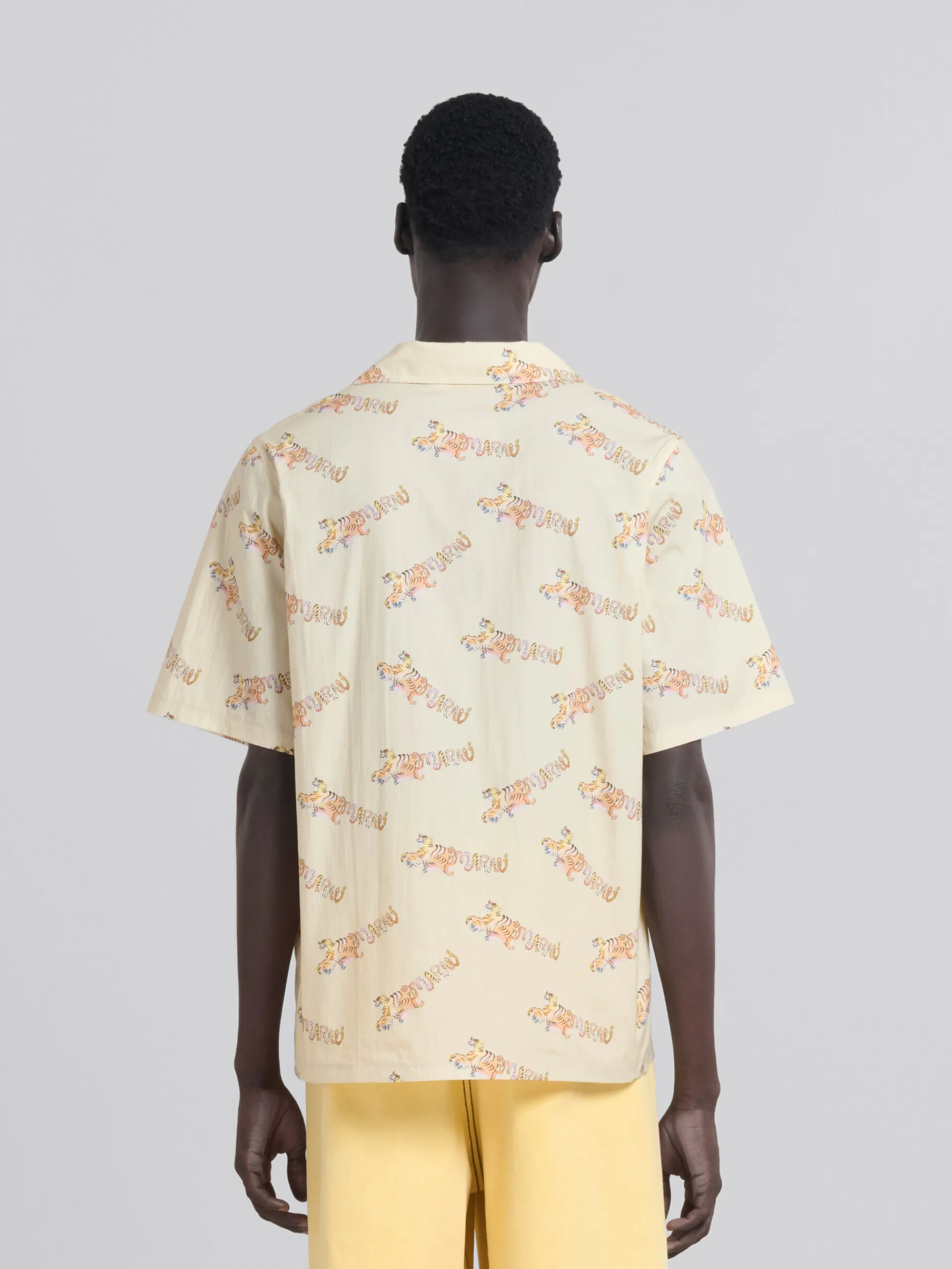 Tops & T-Shirts>Marni Beige Printed Organic Poplin Bowling Shirt SOFTBEIGE