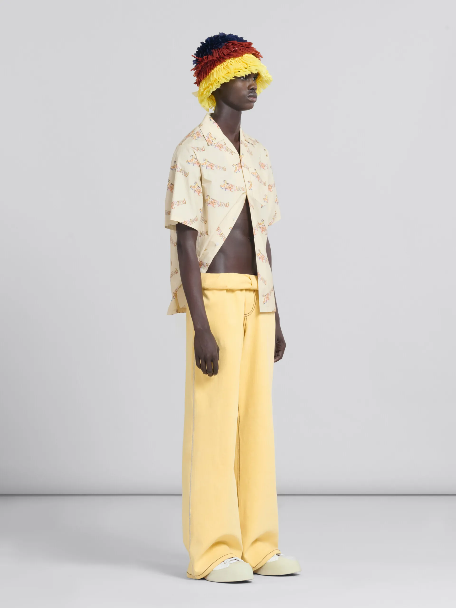 Tops & T-Shirts>Marni Beige Printed Organic Poplin Bowling Shirt SOFTBEIGE