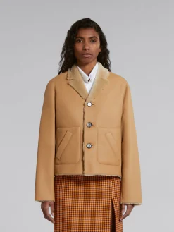 Coats & Jackets>Marni Beige Reversible Shearling Jacket WHEAT