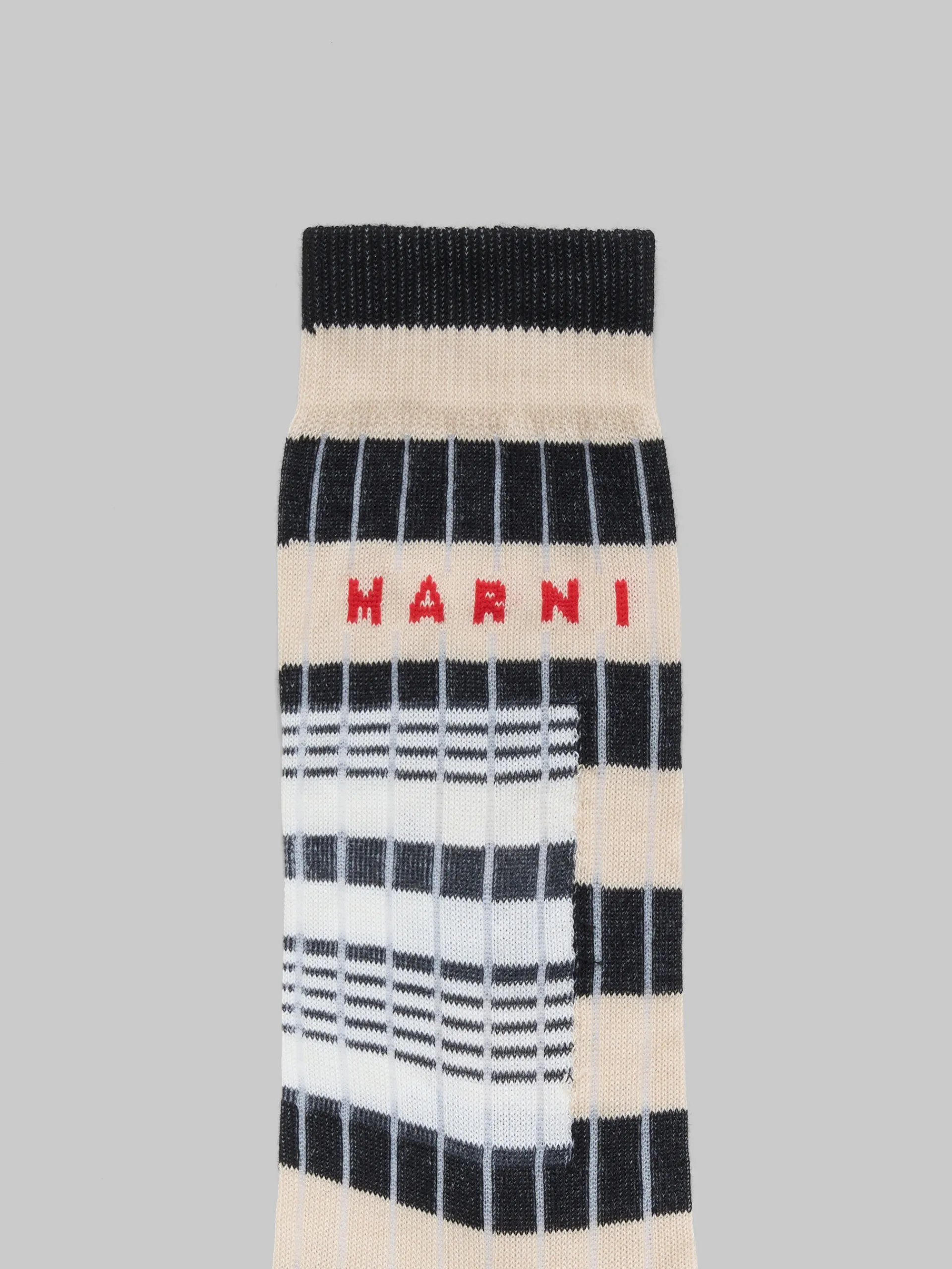 Socks>Marni Beige Ribbed Cotton Socks With Contrast Stripes GLASS