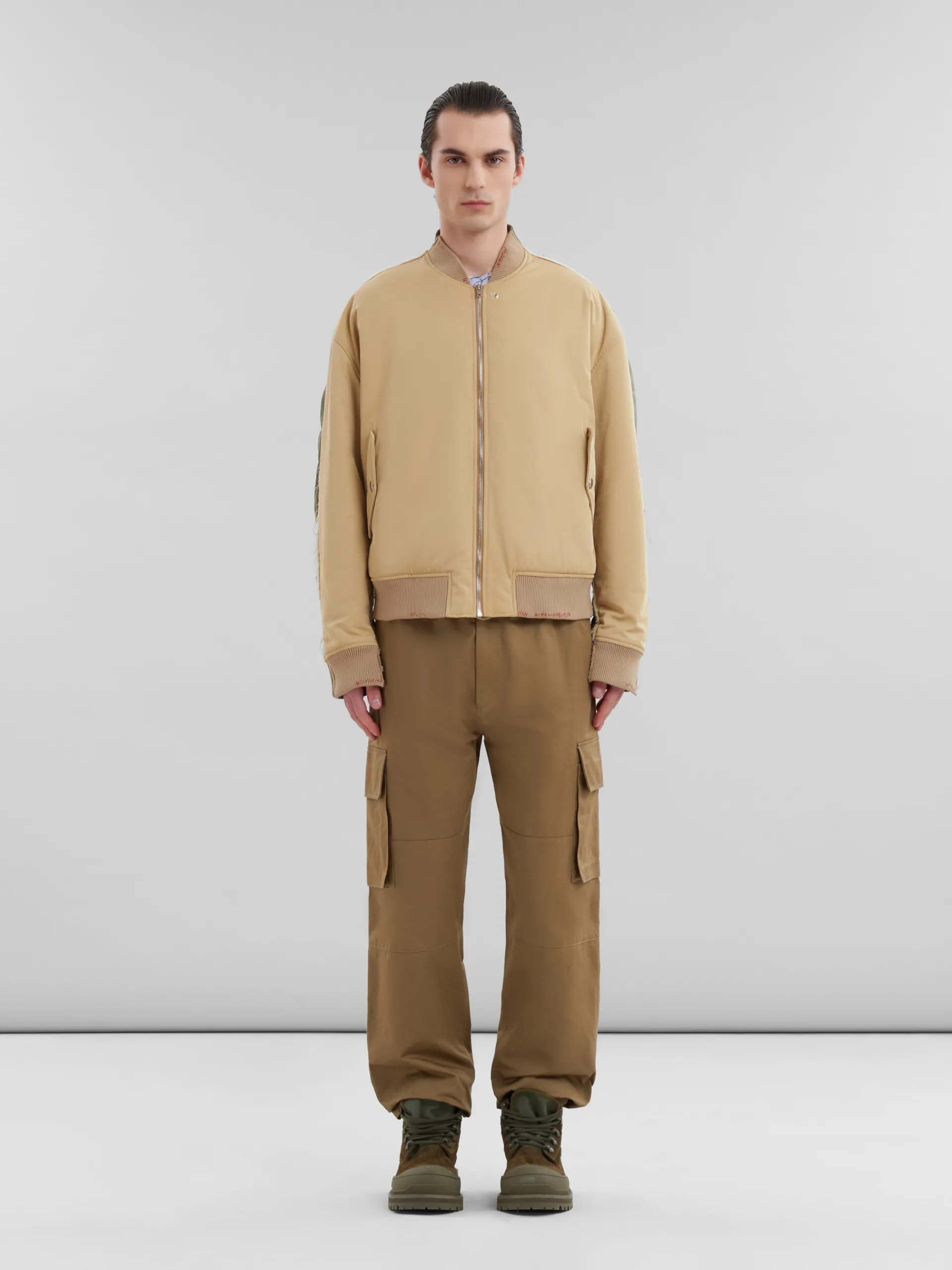 Coats & Jackets>Marni Twill Bomber Jacket With Contrast Back BEIGE