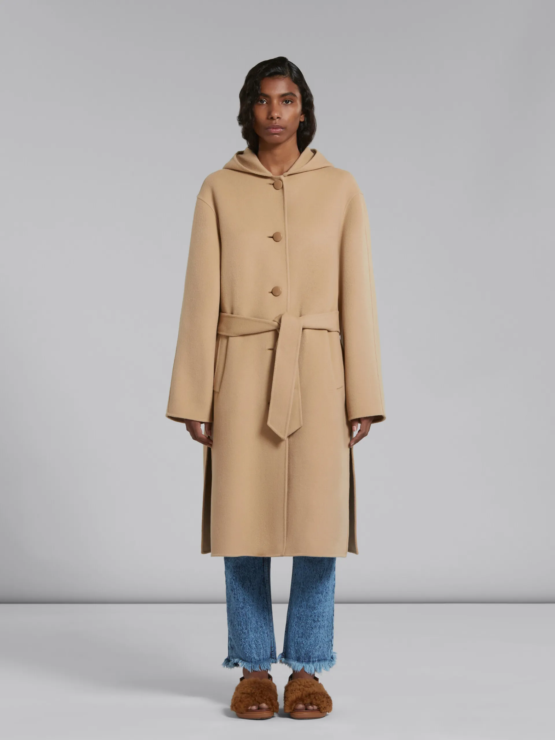 Coats & Jackets>Marni Beige Wool Coat With Waist Belt DIJON