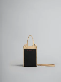 Crossbody Bags>Marni Black And Beige Jacquard Mini Shoulder Bag BLACK/SILKWHITE