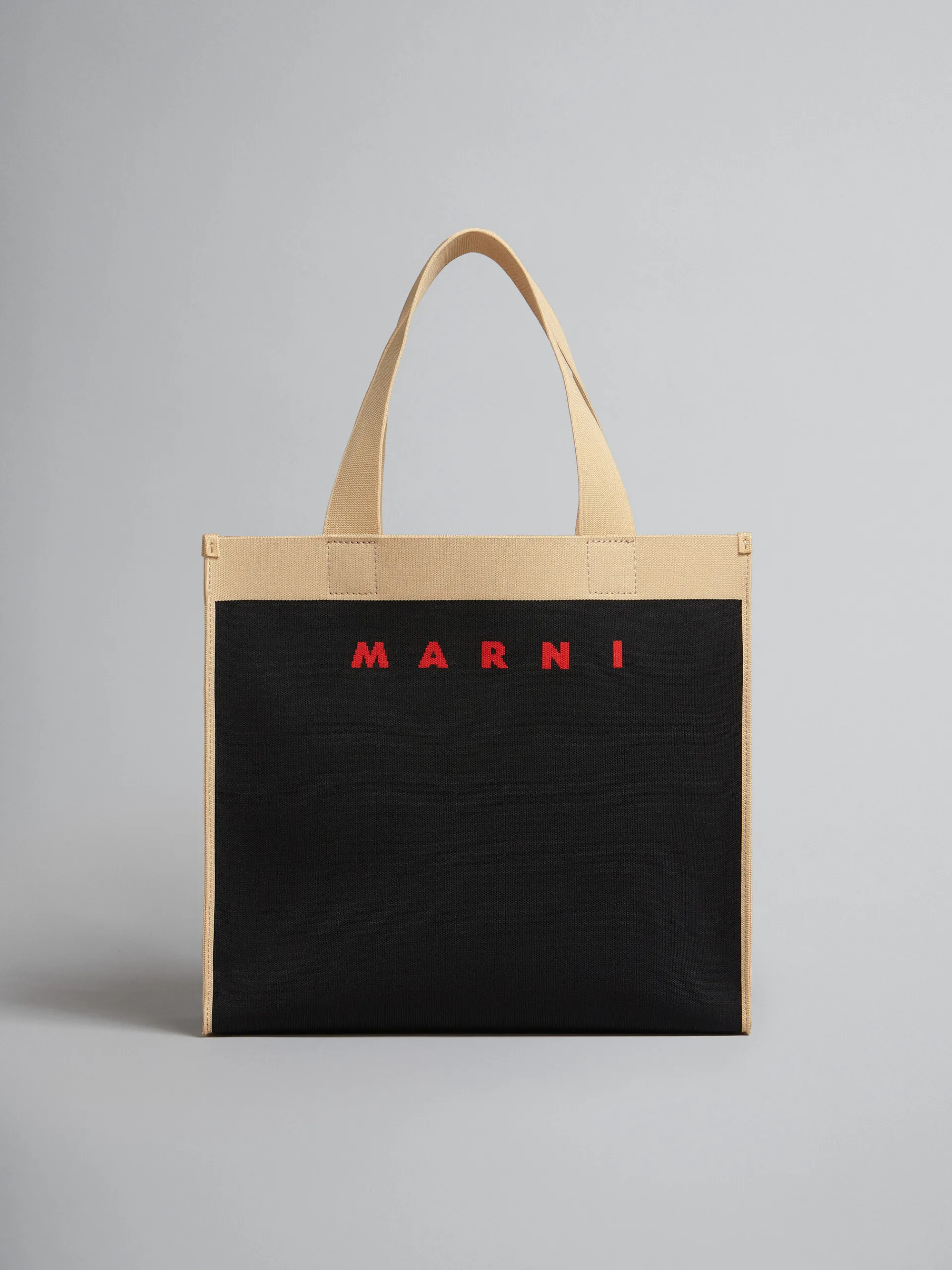 Tote Bags>Marni Black And Beige Jacquard Shopping Bag BLACK/SILKWHITE
