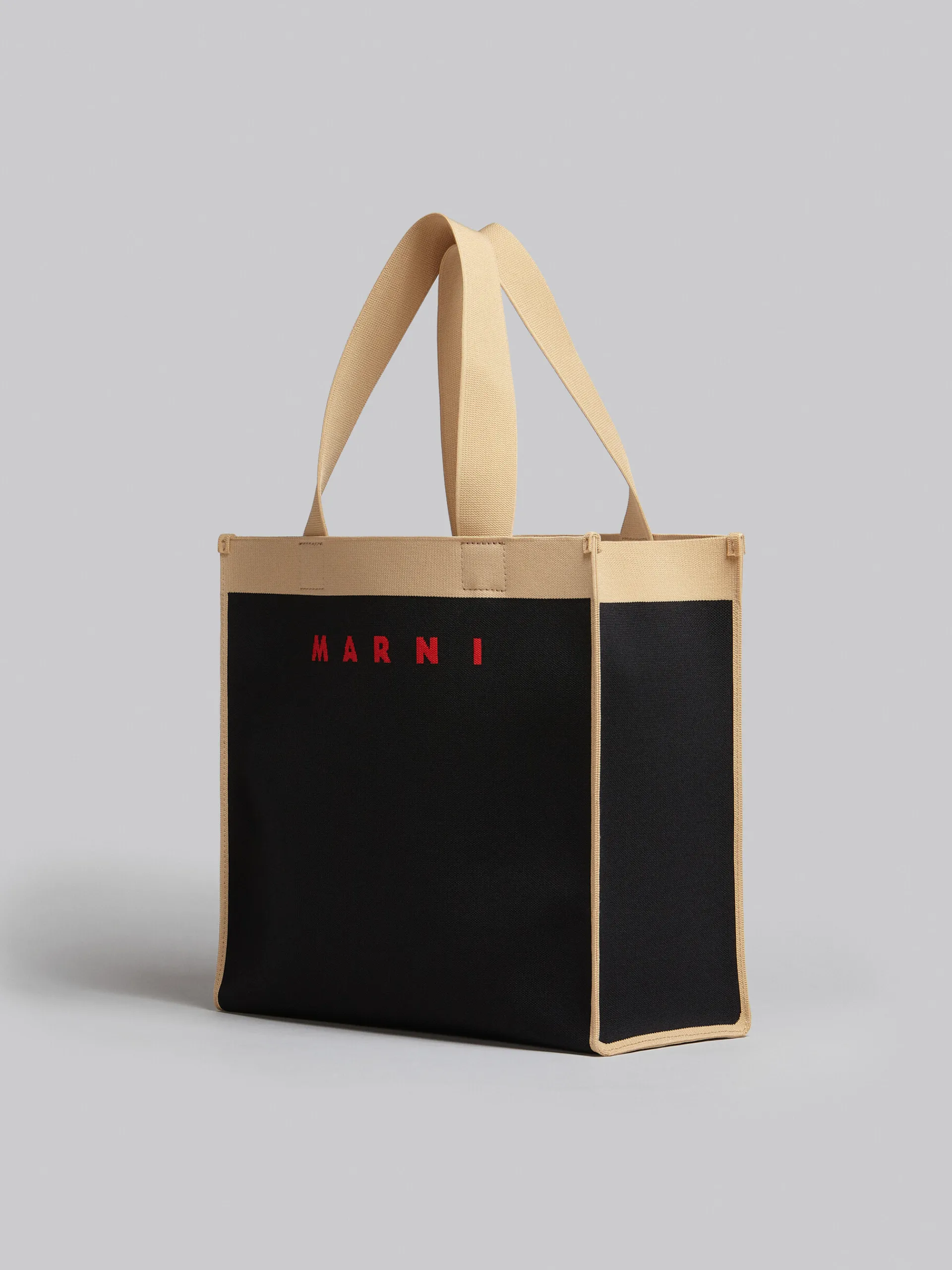 Tote Bags>Marni Black And Beige Jacquard Shopping Bag BLACK/SILKWHITE