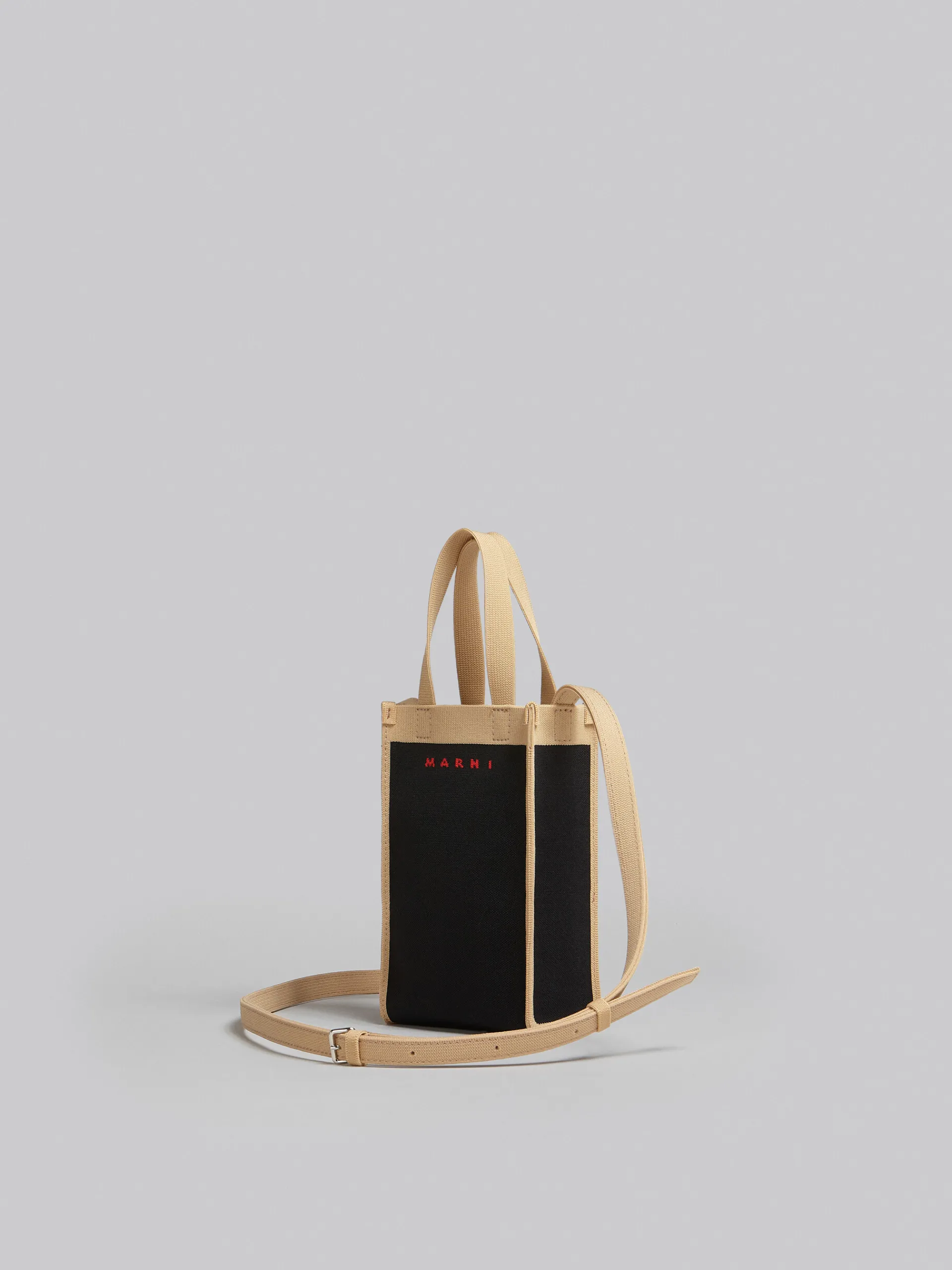 Crossbody Bags>Marni Black And Beige Jacquard Mini Shoulder Bag BLACK/SILKWHITE