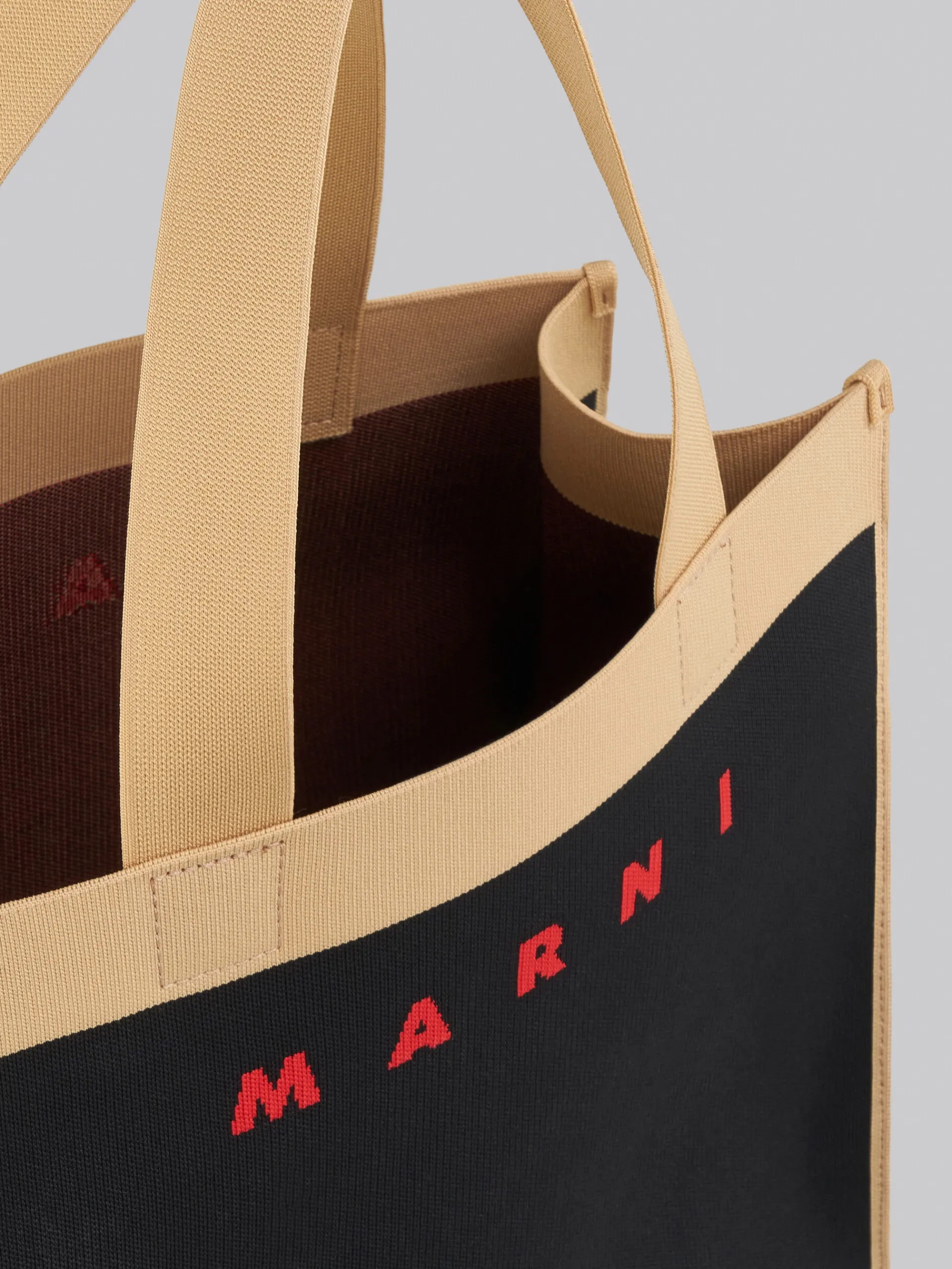 Tote Bags>Marni Black And Beige Jacquard Shopping Bag BLACK/SILKWHITE