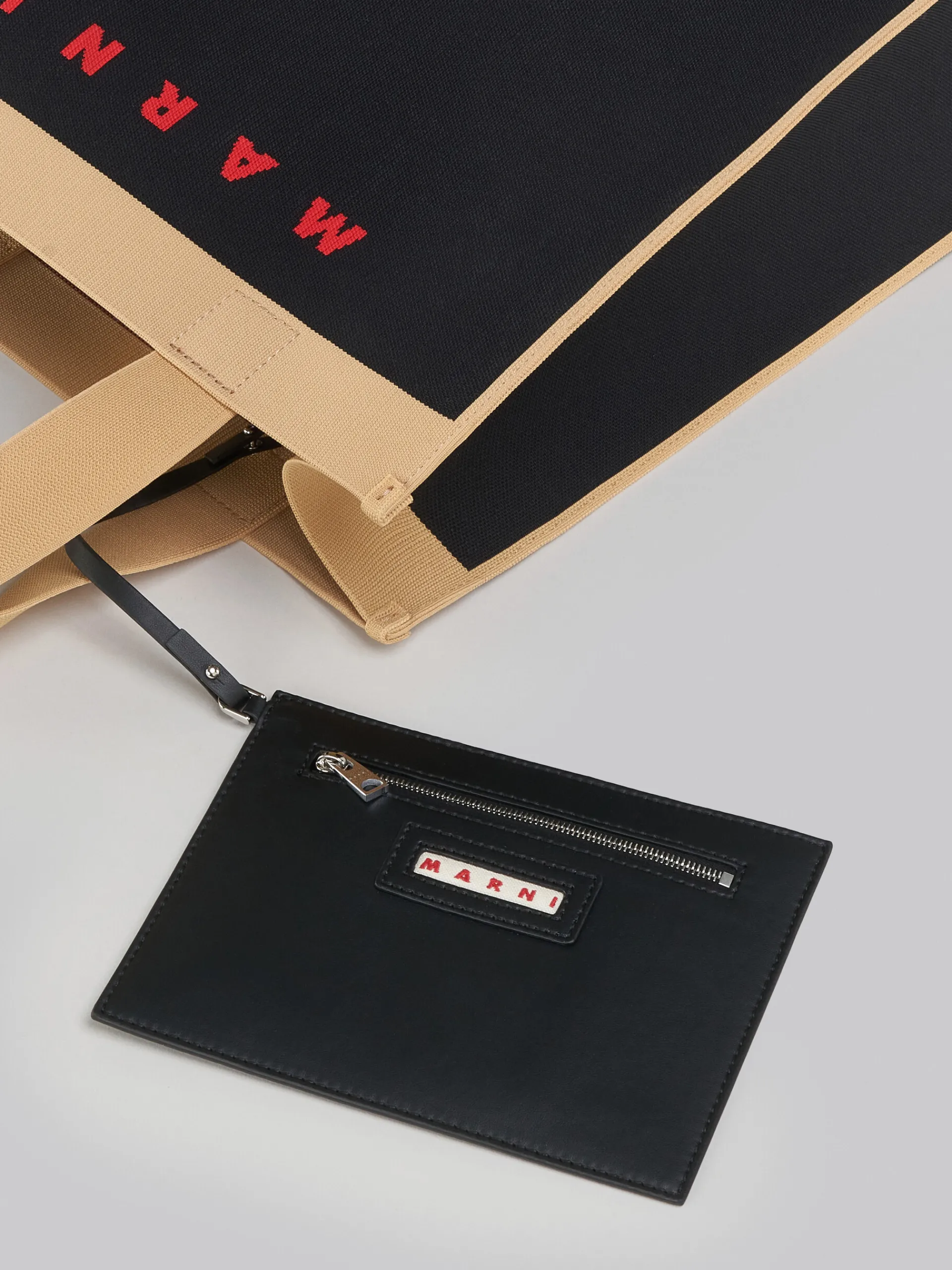 Tote Bags>Marni Black And Beige Jacquard Shopping Bag BLACK/SILKWHITE