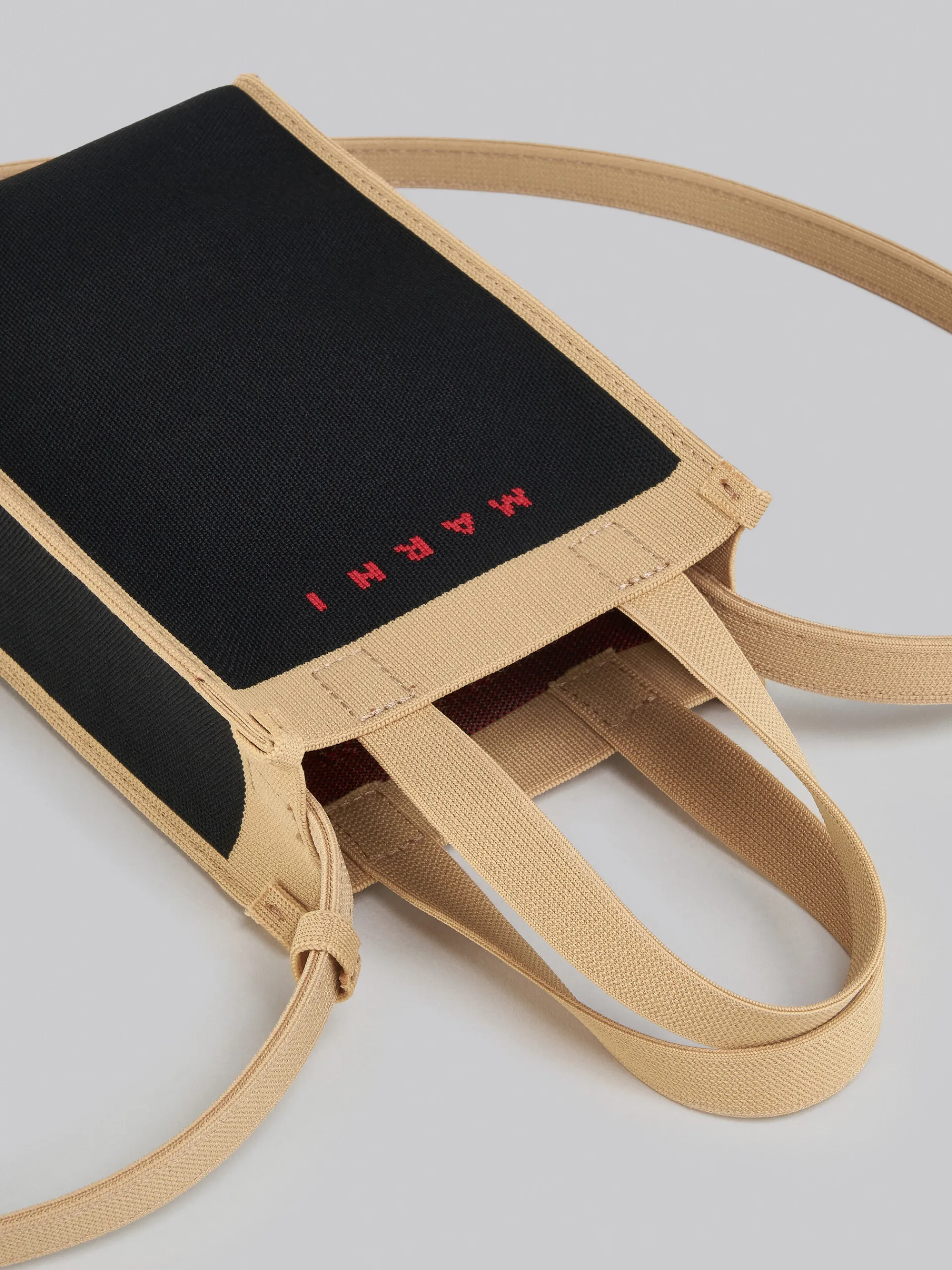 Crossbody Bags>Marni Black And Beige Jacquard Mini Shoulder Bag BLACK/SILKWHITE