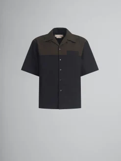 Tops & T-Shirts>Marni And Brown Wool Bowling Shirt BLACK