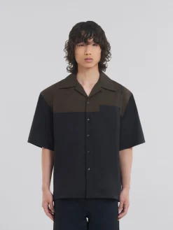 Tops & T-Shirts>Marni And Brown Wool Bowling Shirt BLACK
