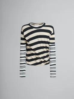 Knitwear>Marni Black And White Layered Cotton Crew-neck With Contrast Stripes GLASS