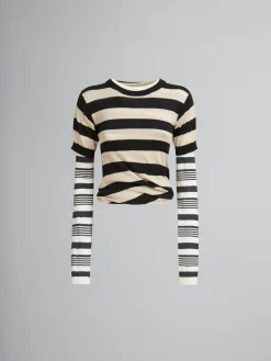 Knitwear>Marni Black And White Layered Cotton Crew-neck With Contrast Stripes GLASS