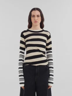 Knitwear>Marni Black And White Layered Cotton Crew-neck With Contrast Stripes GLASS