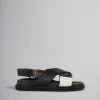 Slides & Sandals | Fussbett>Marni Black And White Leather Fussbett BLACK/SILKWHITE