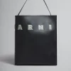 Tote Bags>Marni Black And White Leather Museo Hobo Bag With Patches BLACK/STEPPE