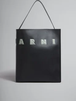 Tote Bags>Marni Black And White Leather Museo Hobo Bag With Patches BLACK/STEPPE