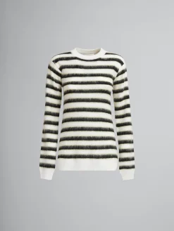 Knitwear>Marni Black And White Striped Wool-mohair Jumper ALABASTER