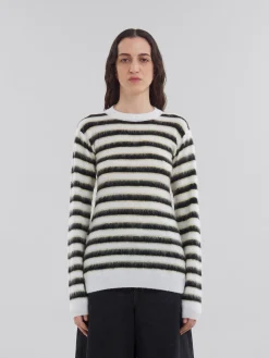 Knitwear>Marni Black And White Striped Wool-mohair Jumper ALABASTER