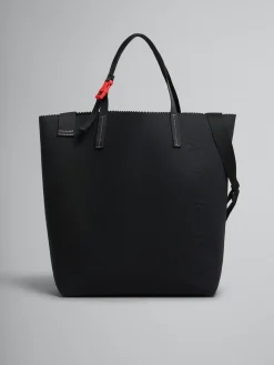 Tote Bags>Marni Canvas Tribeca Shopper With Raised Logo BLACK