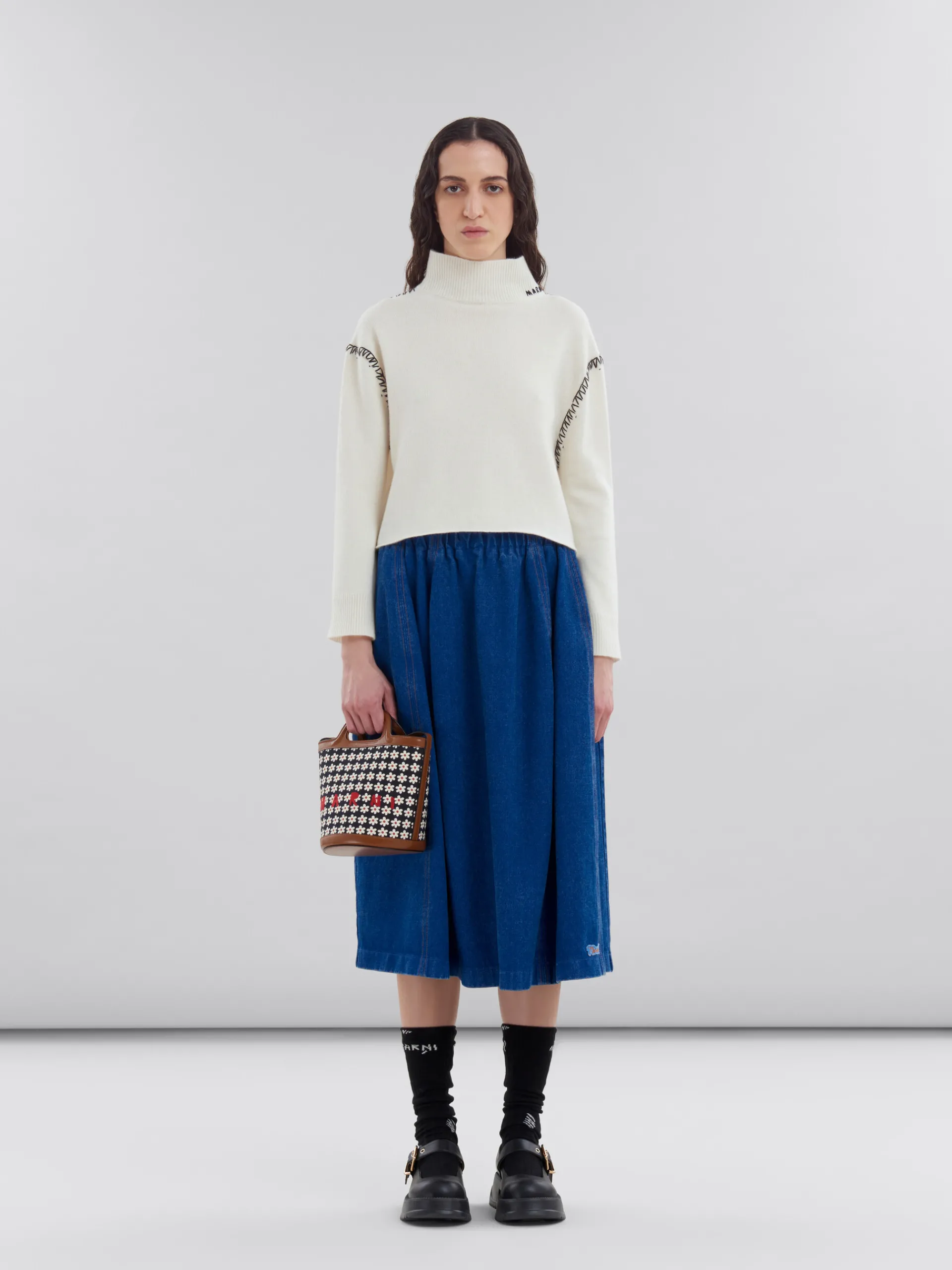 Shoulder Bags | Tropicalia Bag>Marni Black Canvas Tropicalia Small Bucket Bag With Daisy Print RED/WHITE/BLACK