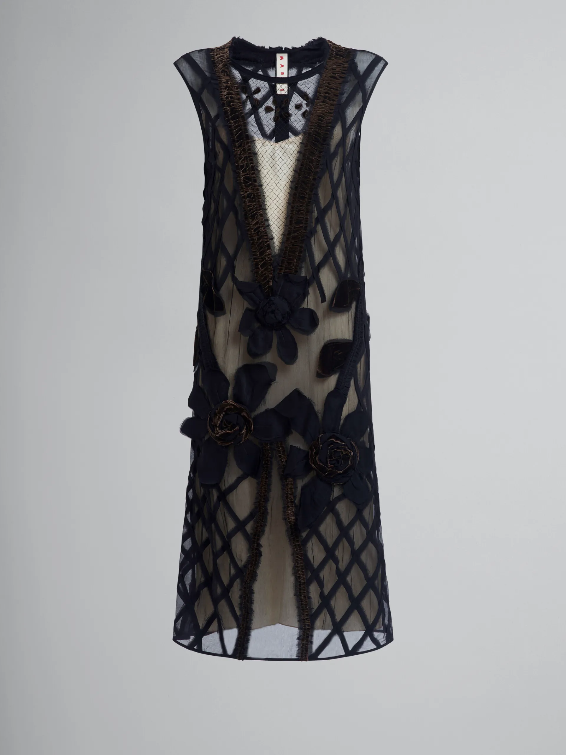 Dresses>Marni Chiffon Dress With Flower Appliqués BLACK