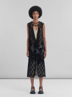 Dresses>Marni Chiffon Dress With Flower Appliqués BLACK