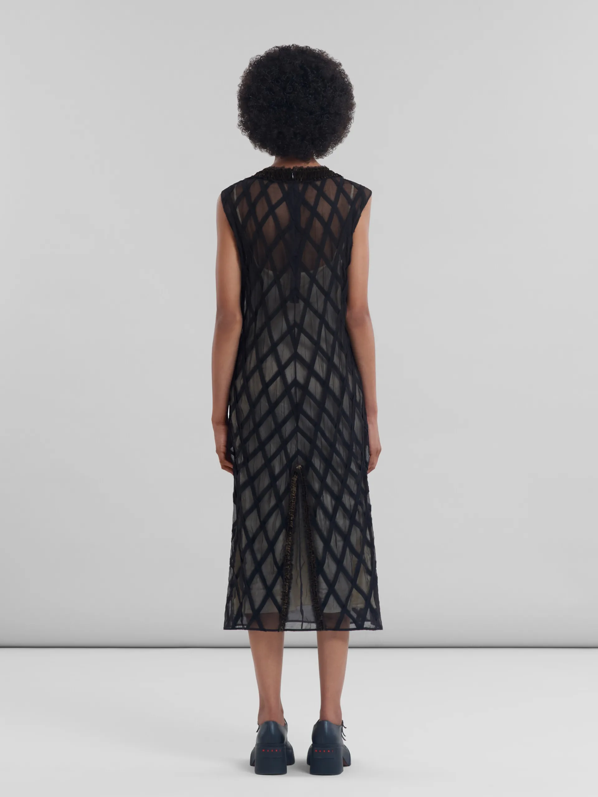 Dresses>Marni Chiffon Dress With Flower Appliqués BLACK