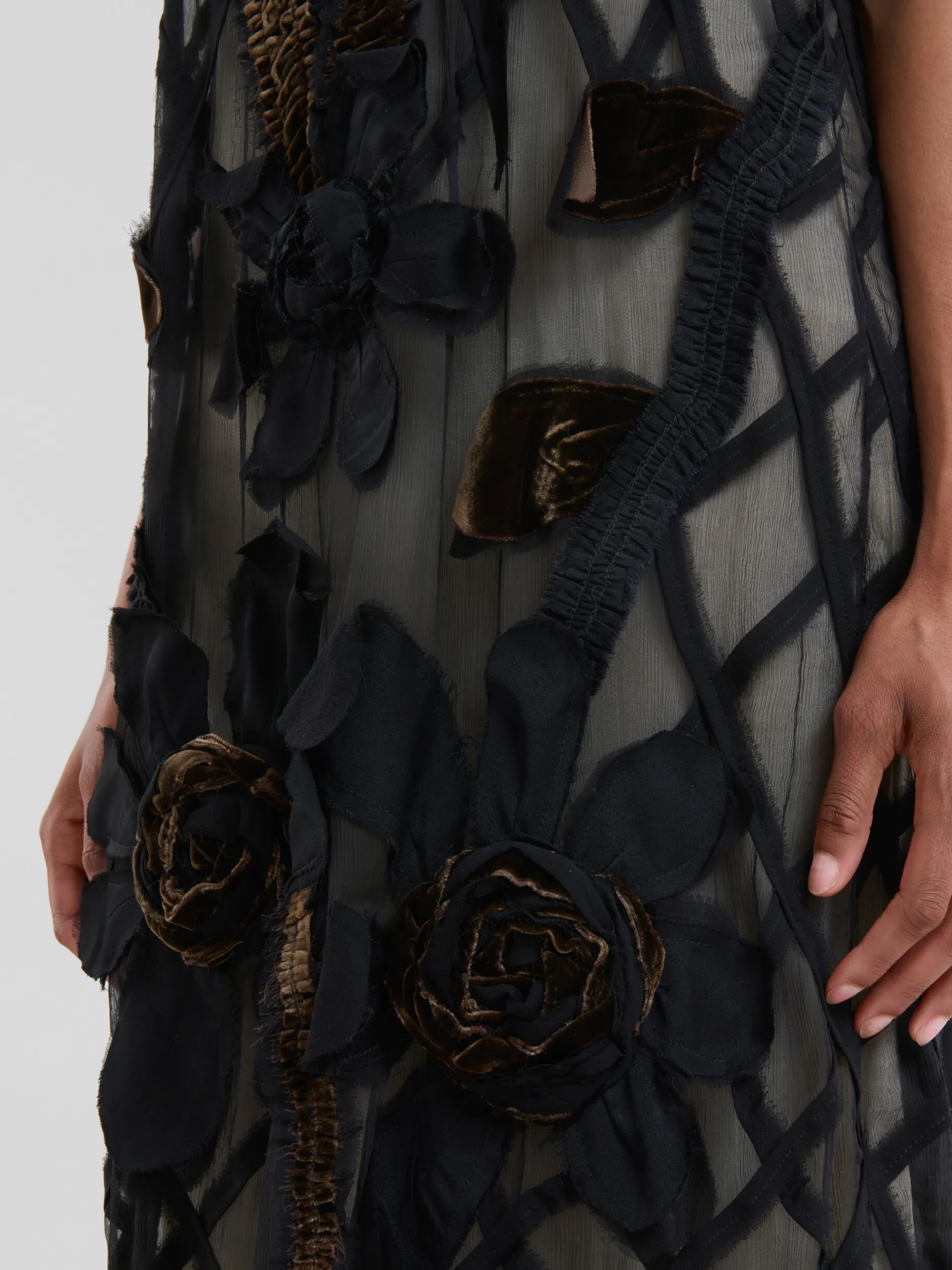 Dresses>Marni Chiffon Dress With Flower Appliqués BLACK