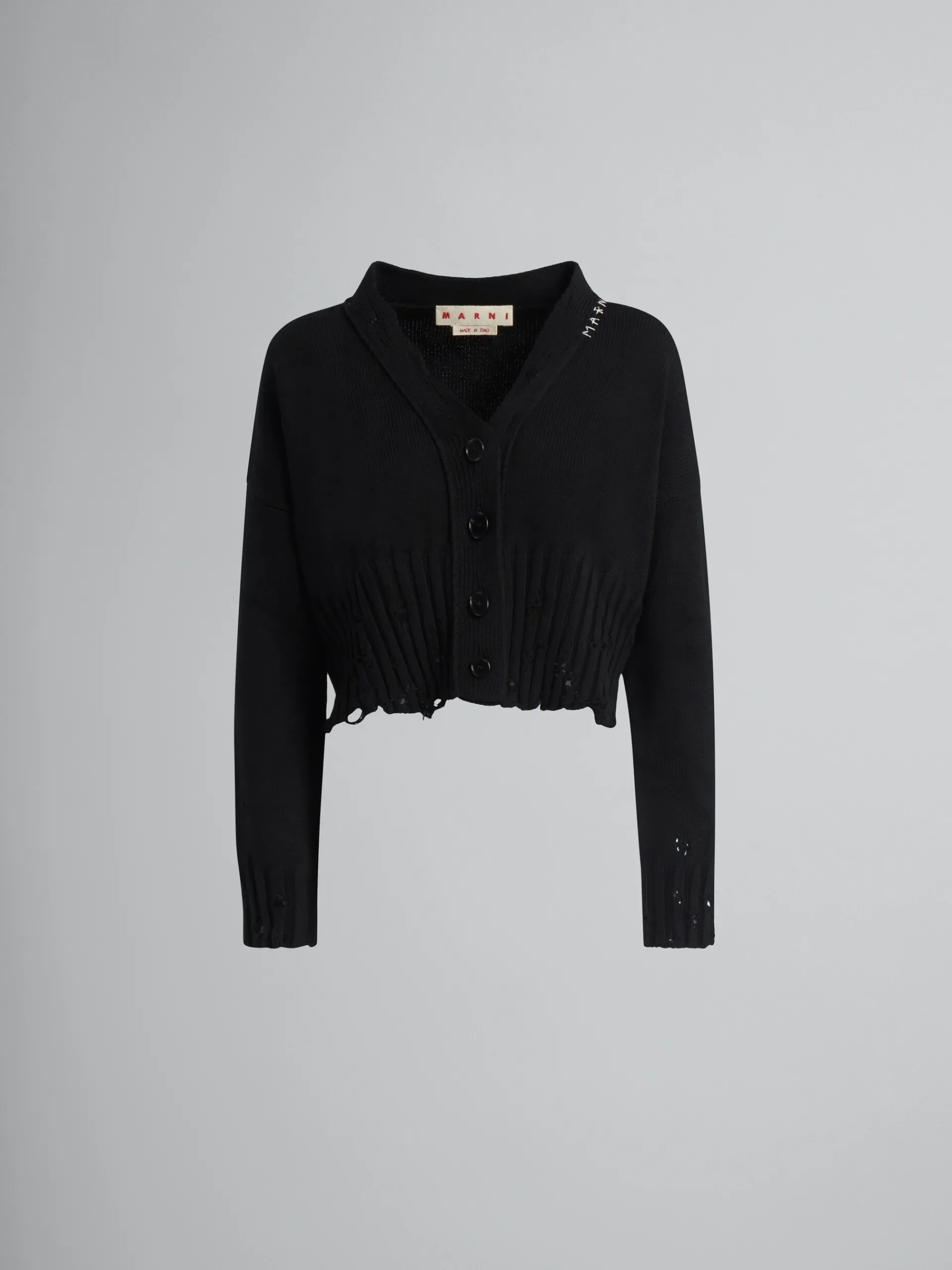 Knitwear>Marni Cotton Cropped Cardigan BLACK