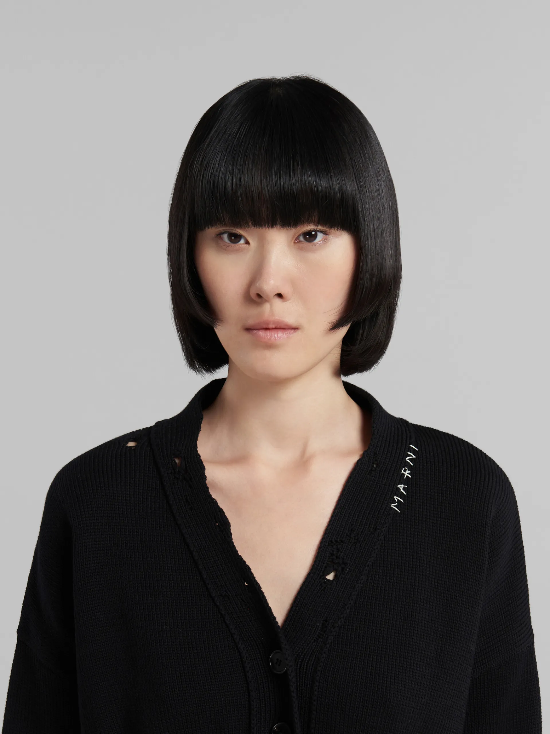 Knitwear>Marni Cotton Cropped Cardigan BLACK