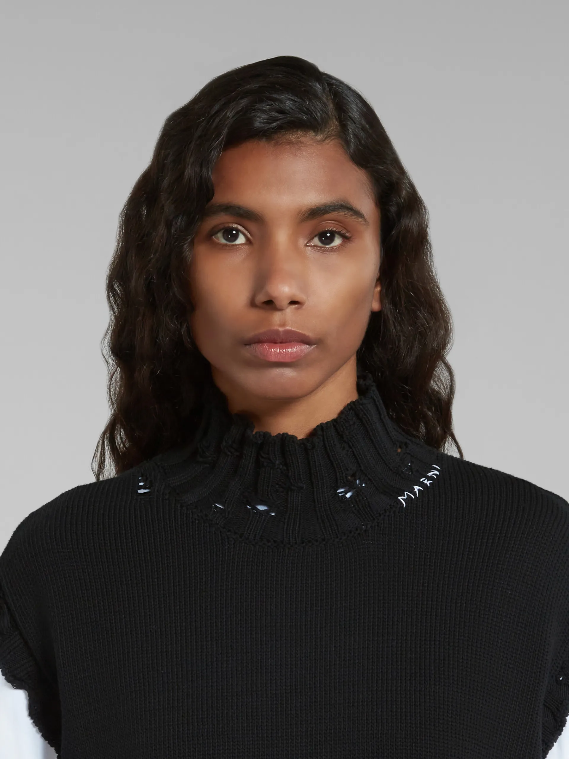 Knitwear>Marni Cotton Cropped Vest BLACK