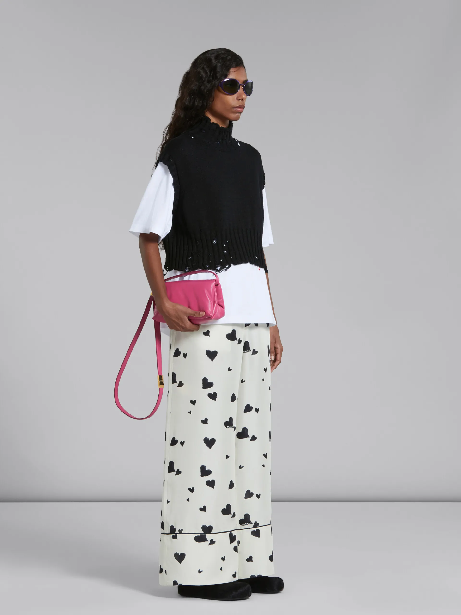 Knitwear>Marni Cotton Cropped Vest BLACK