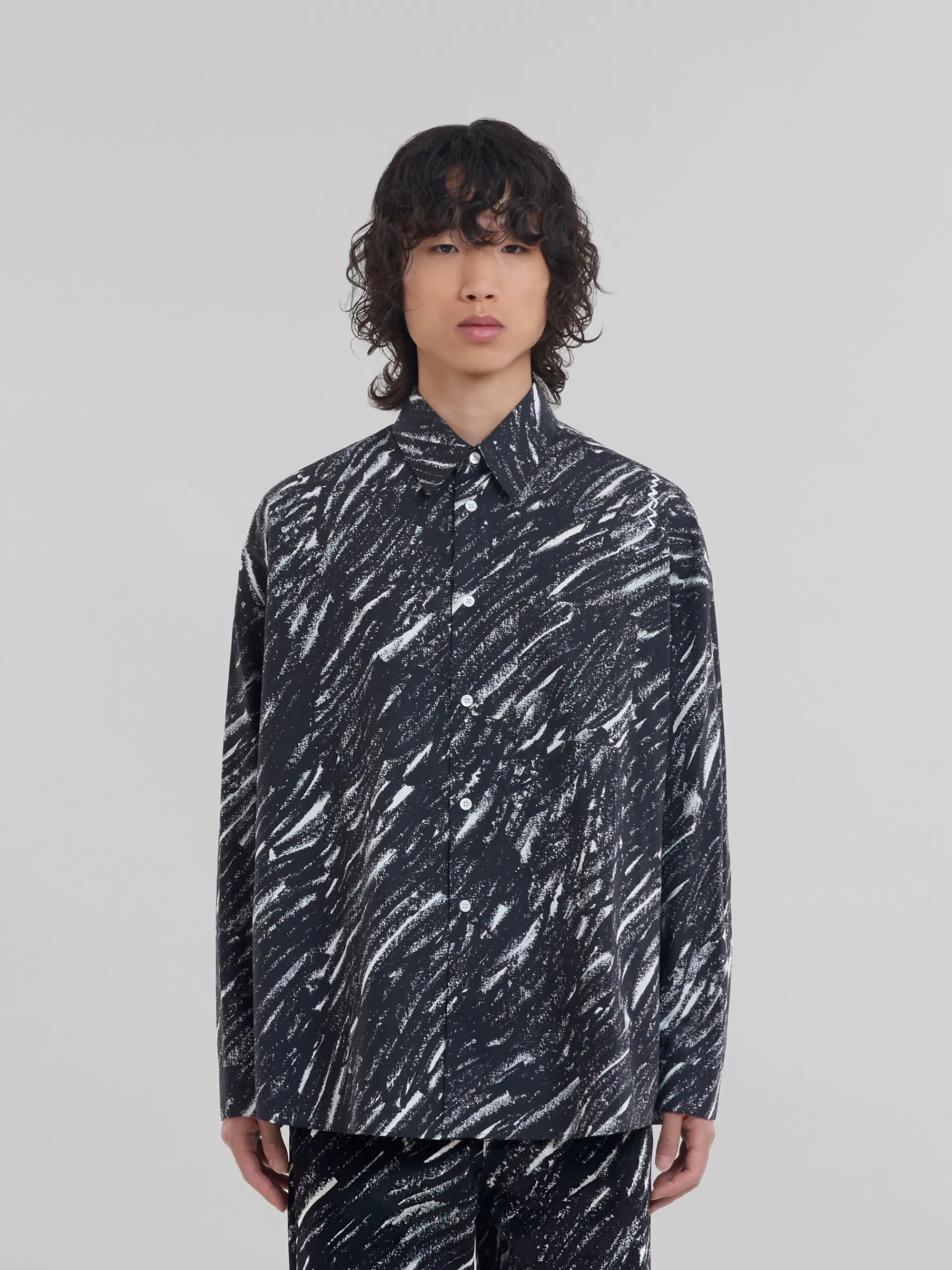 Tops & T-Shirts>Marni Crayon Print Organic Cotton Shirt BLACK