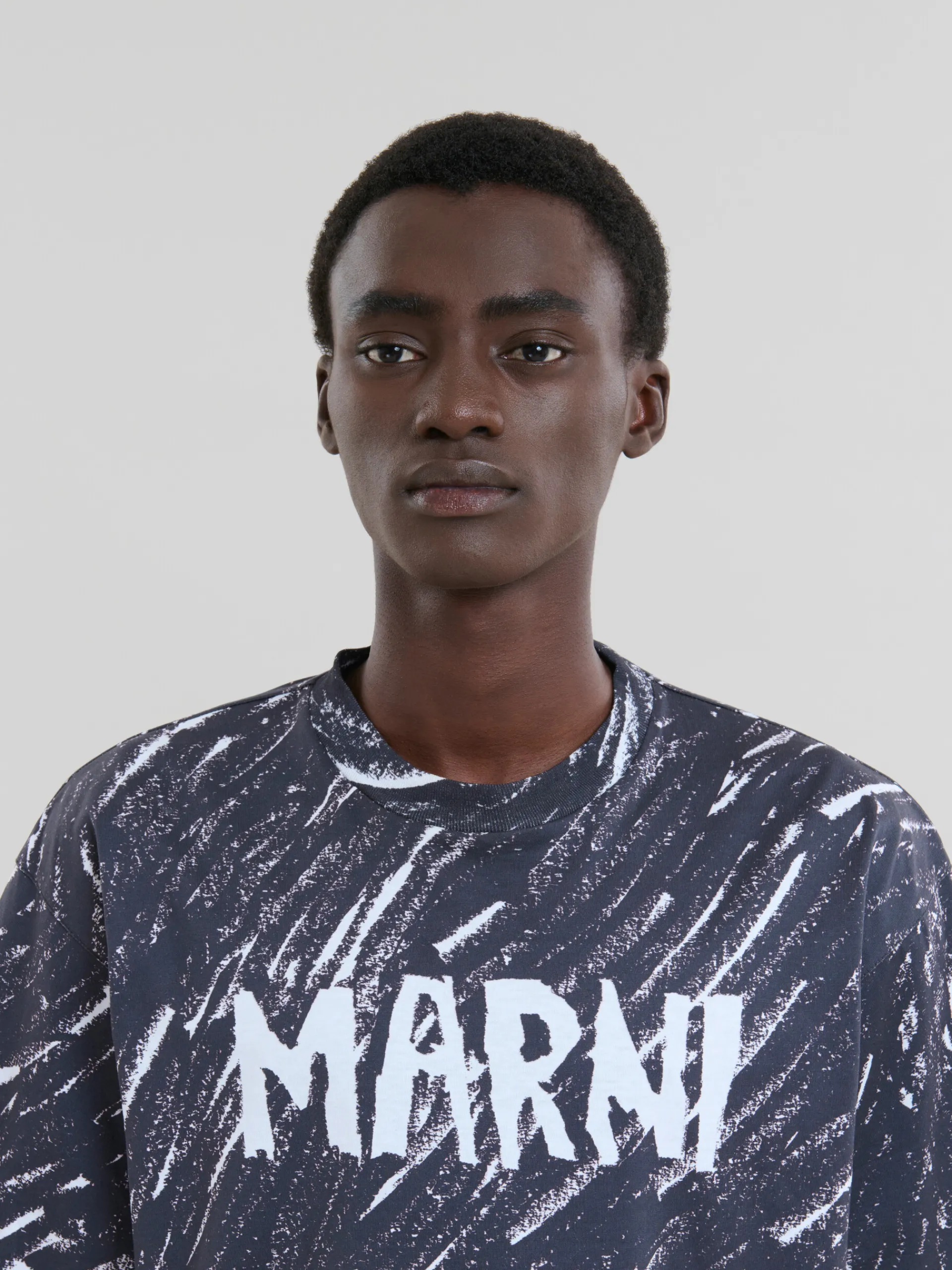 Tops & T-Shirts>Marni Crayon Print Organic Cotton T-shirt BLACK