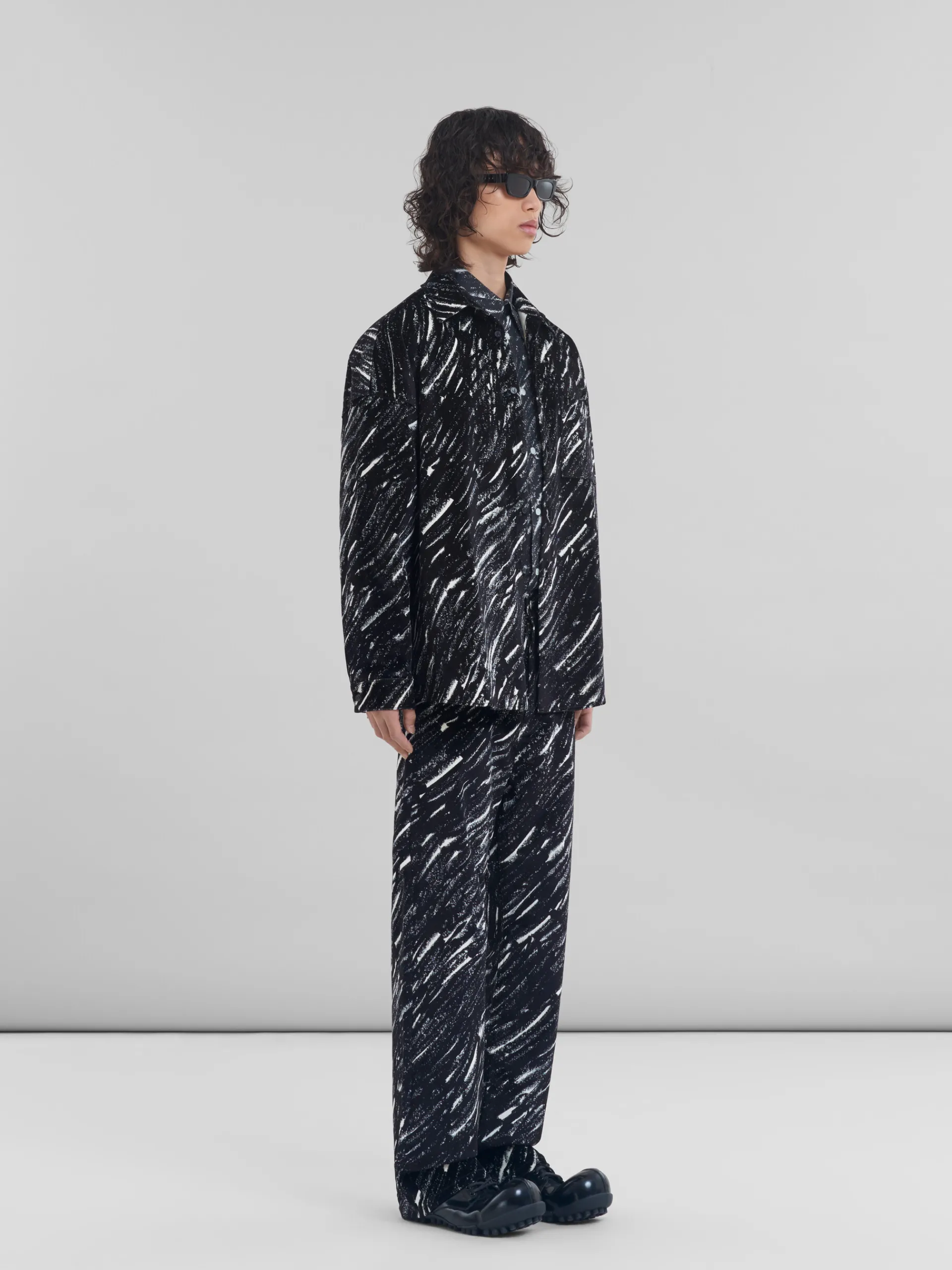 Tops & T-Shirts>Marni Crayon Print Organic Cotton Shirt BLACK